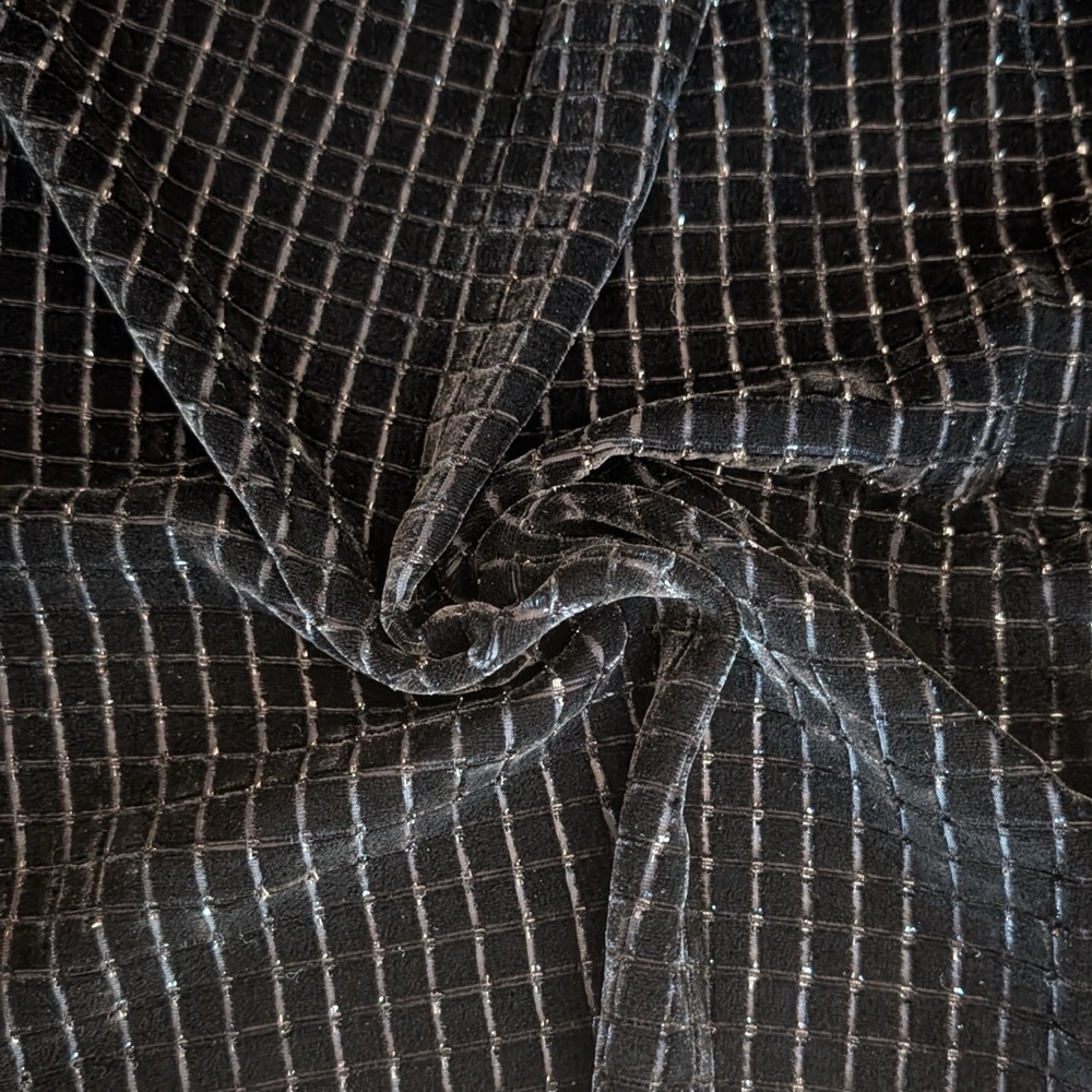Black velvet raised square grid fabric 73” L x 43.5” W sparkling dots